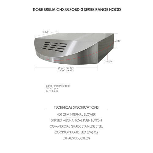 Kobe Range Hoods 30" Brillia 400 CFM Ductless Under Range Hood in Stainless Steel